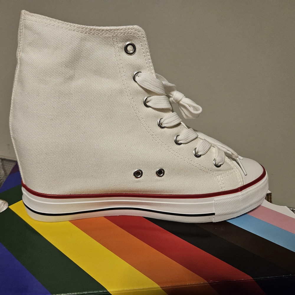 White Canvas High-Top Wedge Sneakers